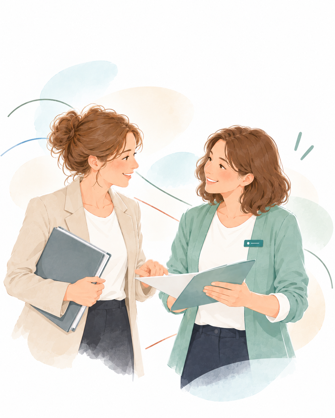 Eine Fachstellen-Mitarbeiterin und eine ZIEAS-Mitarbeiterin im professionellen Austausch – Sinnbild für den Übergang zwischen Fachstelle und ZIEAS